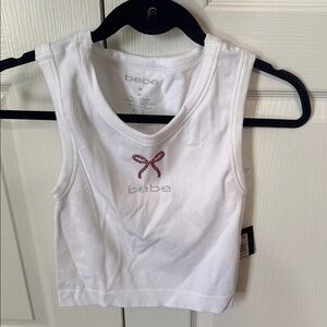 Bebe White Tank Top with Bow Accent